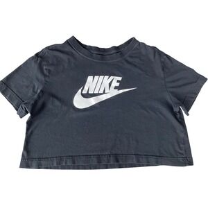 Nike Black Cropped T Shirt Tee Graphic Logo Womens Size S